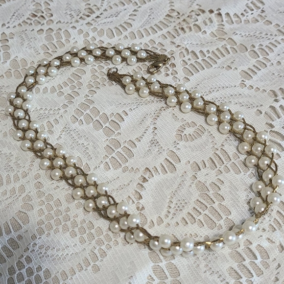 Intricate Imitation Pearl and Goldtone Necklace - Picture 2 of 3